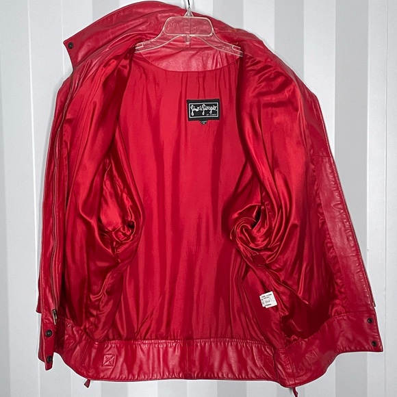 Y2K Vintage 80s Gino Di Giorgio Red Leather Batwing Jacket - Picture 2 of 10